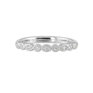 14K WG 1/10 ct. tw. Diamond Alternating Round & Marquise Bezel Set Wedding Band